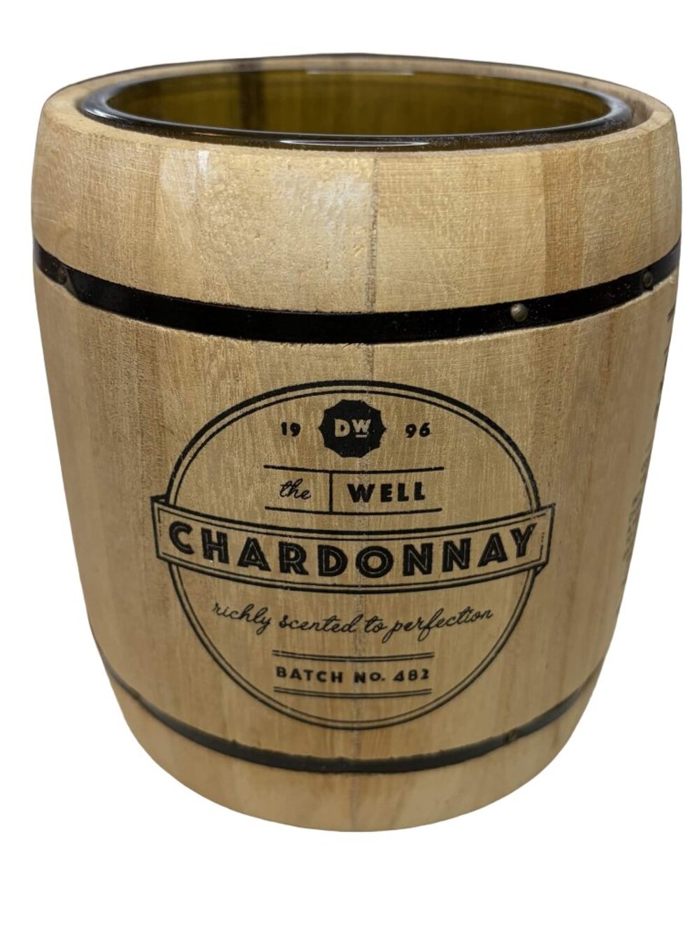 DW The Well 1996 Chardonnay Wooden Barrel Candle Holder Empty Container 5" Tall